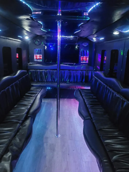 White San Antonio party bus at the seventh at Sonterra