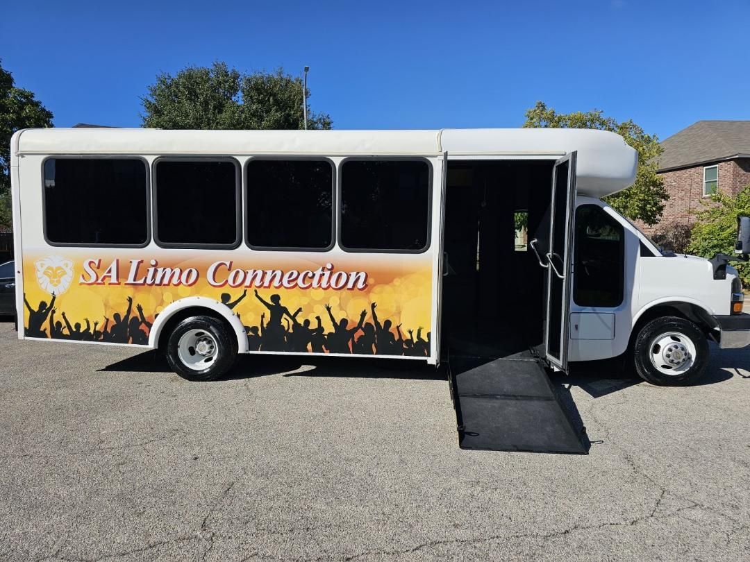 SATX Party Time Party Bus outside view wheelchair accessible