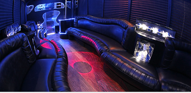 inside view black party bus in san antonio for 30 passengers