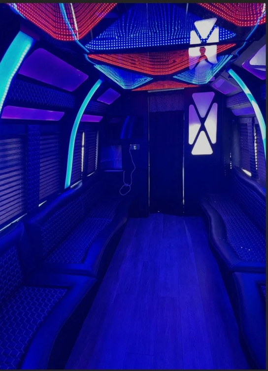 White San Antonio party bus in Stone Oak Park