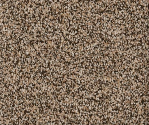 Close-up view of textured, speckled, brown and beige carpet.