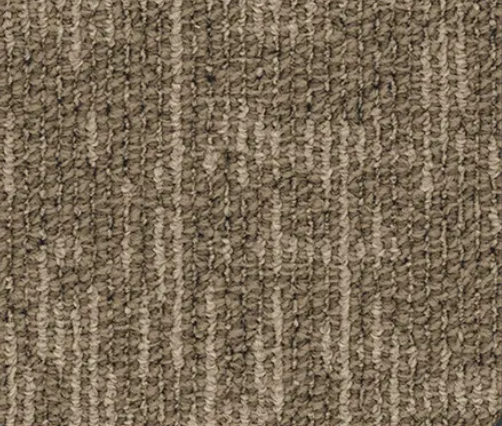 Close-up of a brown and beige textured carpet with vertical striped pattern.
