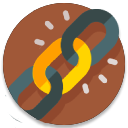 Broken chain link icon with orange and gray links on a brown circular background