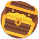 Gold treasure chest icon on a white background with a brown striped lid and gold latch