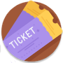 Purple ticket on a wooden surface with a brown corner and the word “TICKET” visible.