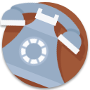 Blue rotary telephone icon with a white handset and dial on a brown background