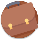 Brown leather briefcase icon with gold clasps, shown at a slight angle on a light background