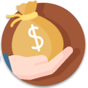 Hand holding a gold money bag with a dollar sign icon