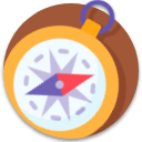 Orange compass with purple and red needle icon