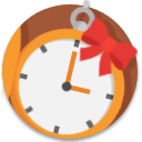 Orange alarm clock with a red ribbon on a white background