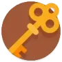 Orange key icon on a brown circular background