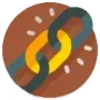 Broken chain link icon with orange and gray links on a brown circular background