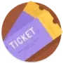Purple ticket on a wooden surface with a brown corner and the word “TICKET” visible.