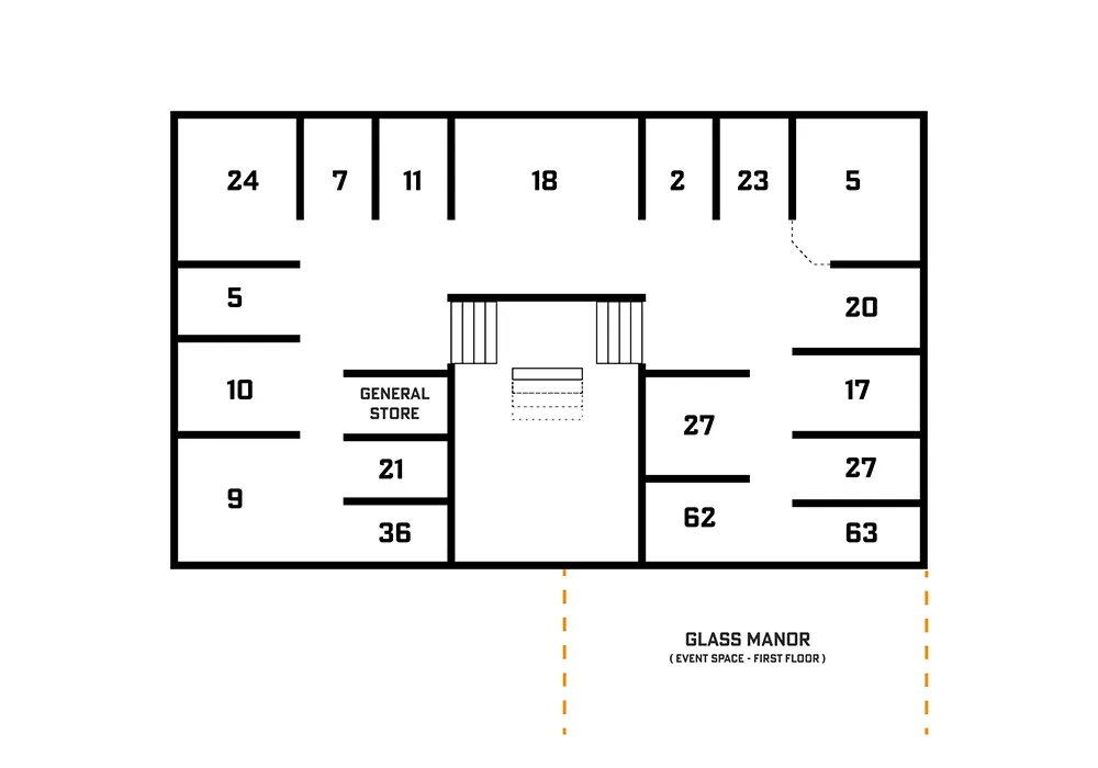 Black-and-white architectural floor plan with numbered rooms and a central entryway.
