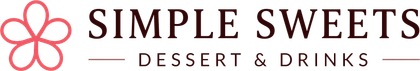 Simple Sweets Dessert & Drinks logo with pink flower icon and black text on a white background