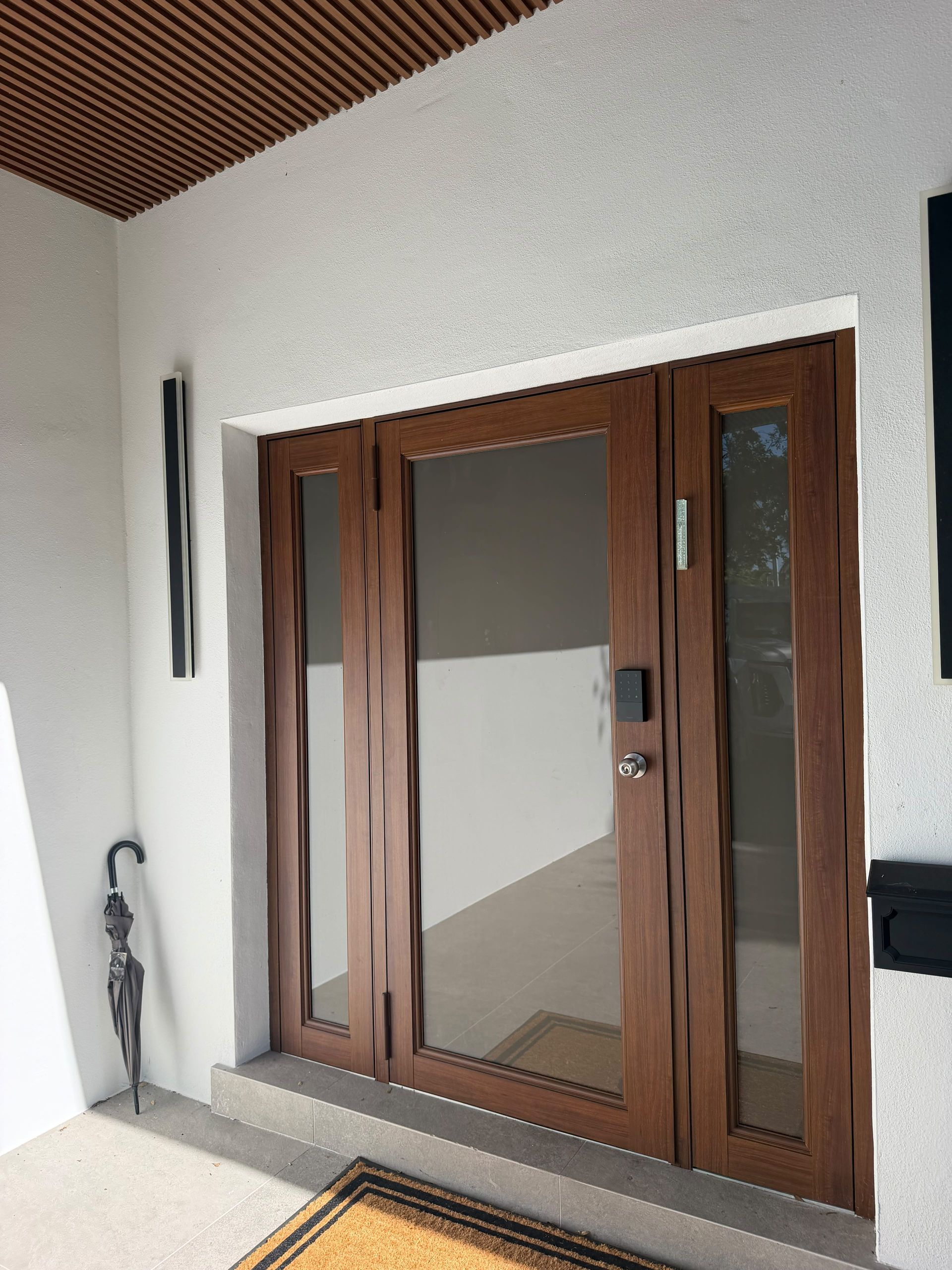 Privacy window film installed on a residential entry door