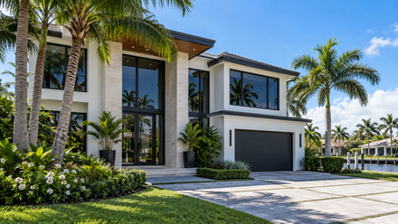 Residential window tinting on a modern Broward County home with large glass windows