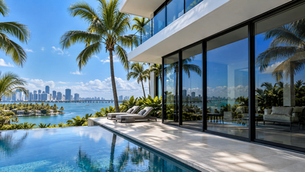 Residential window tinting on a Miami-Dade County waterfront home with large glass windows