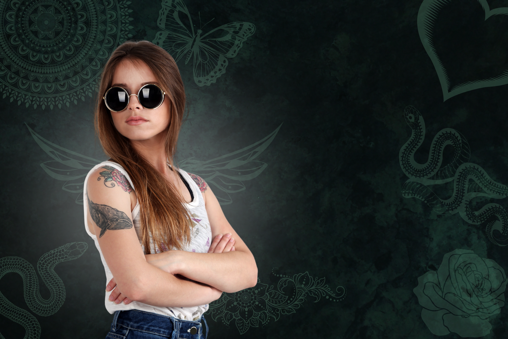 A woman with arm tattoos