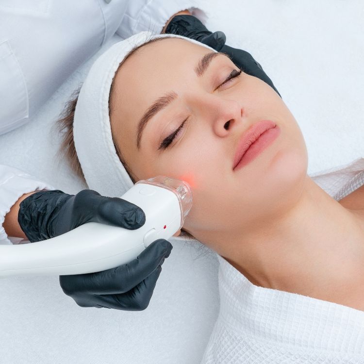 A patient relaxing during a laser skin treatment