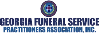Georgia Funeral Service Practitioners Association, Inc. logo with blue text and circular emblem