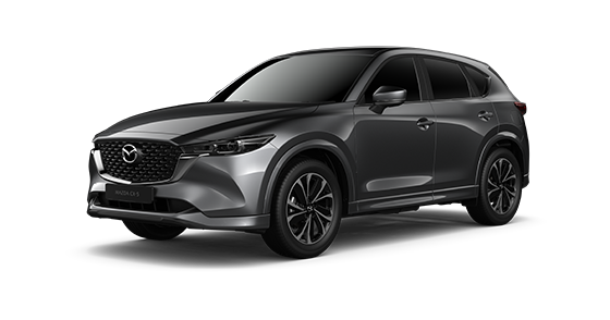 Gray Mazda SUV on a white background, shown in front-left three-quarter view.