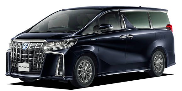 Black luxury minivan with chrome grille, shown in side-front view on a white background