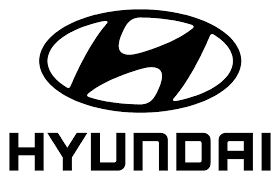 Hyundai logo in black and white with the stylized H emblem above the word HYUNDAI