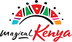 Magical Kenya logo with colorful abstract figures above black and red text