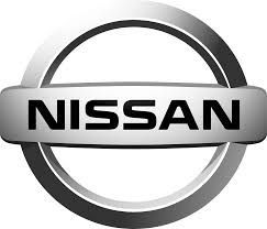 Nissan logo in black and silver with the word “NISSAN” across a circular emblem