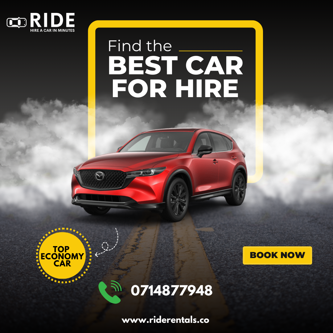 Red SUV car hire ad with “Find the best car for hire” and a Book Now button