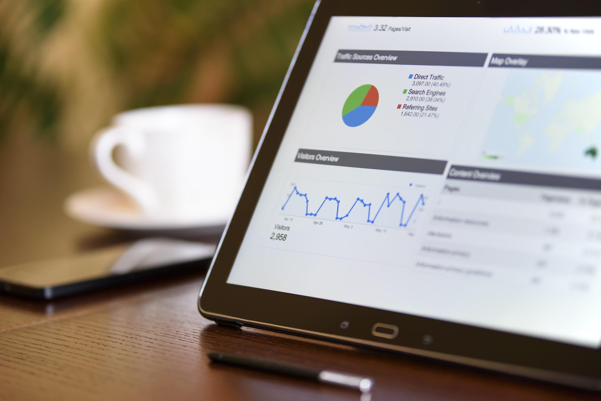 Laptop with analytics and stats
