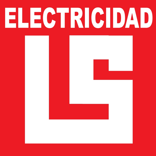 Logotipo con las letras “LS” y “ELECTRICIDAD” en blanco sobre un fondo rojo.
