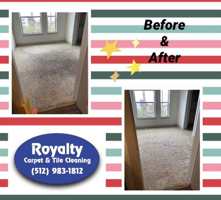 A before and after photo for royalty carpet and tile cleaning