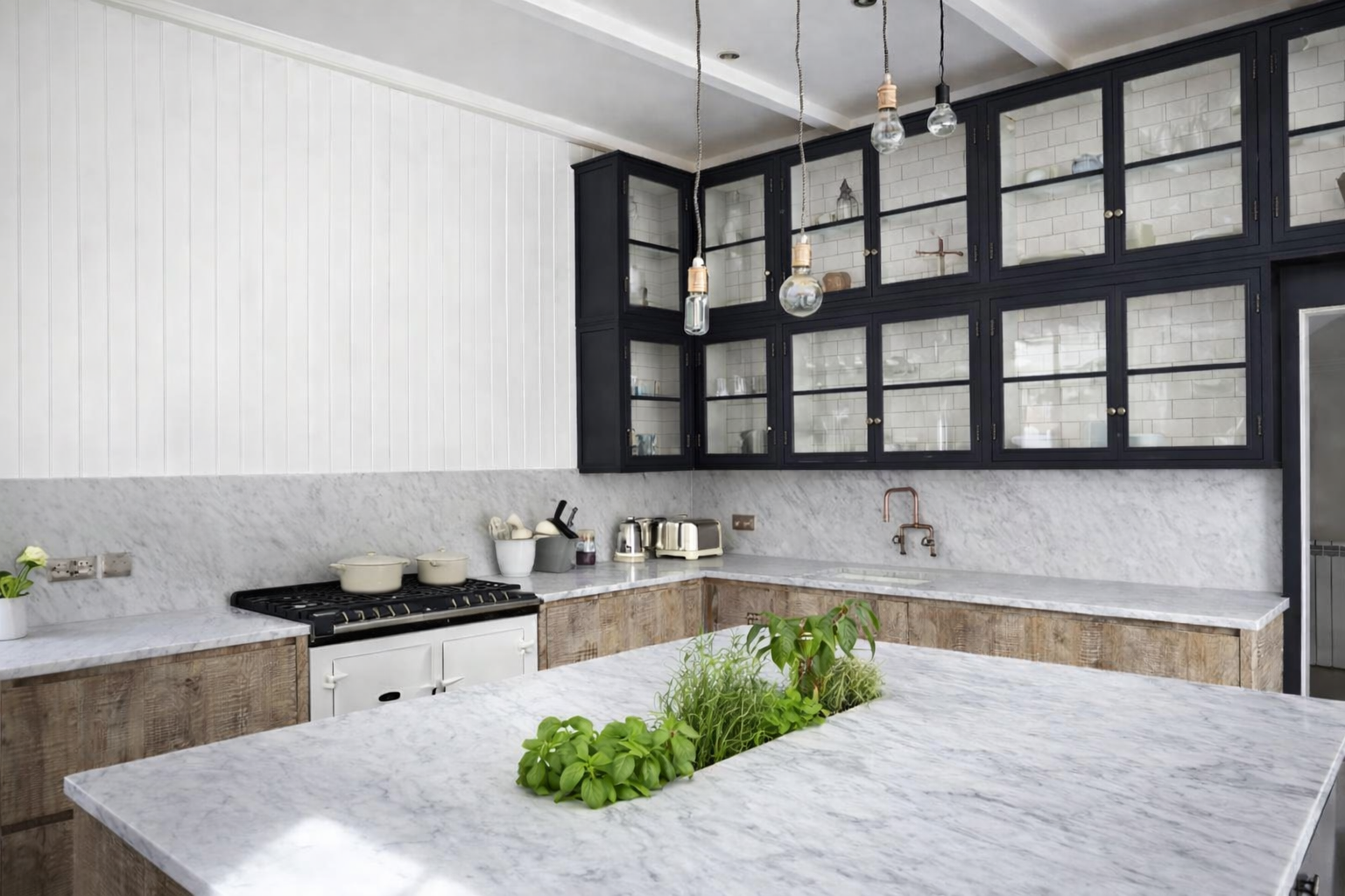 White Kitchen with Island, Cabinets, and Pendant Lights — Paul Tagget Kitchens In Northern Rivers, NSW