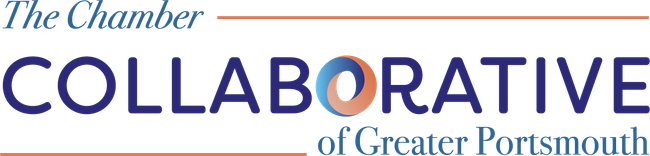 Logo for The Chamber Collaborative of Greater Portsmouth, featuring blue text with a colorful circular icon.