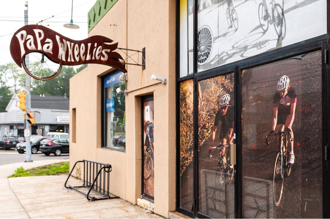 A bike shop storefront named