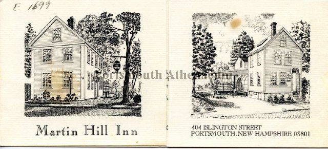 Illustration of the Martin Hill Inn, a two-story white house with trees and text labels.