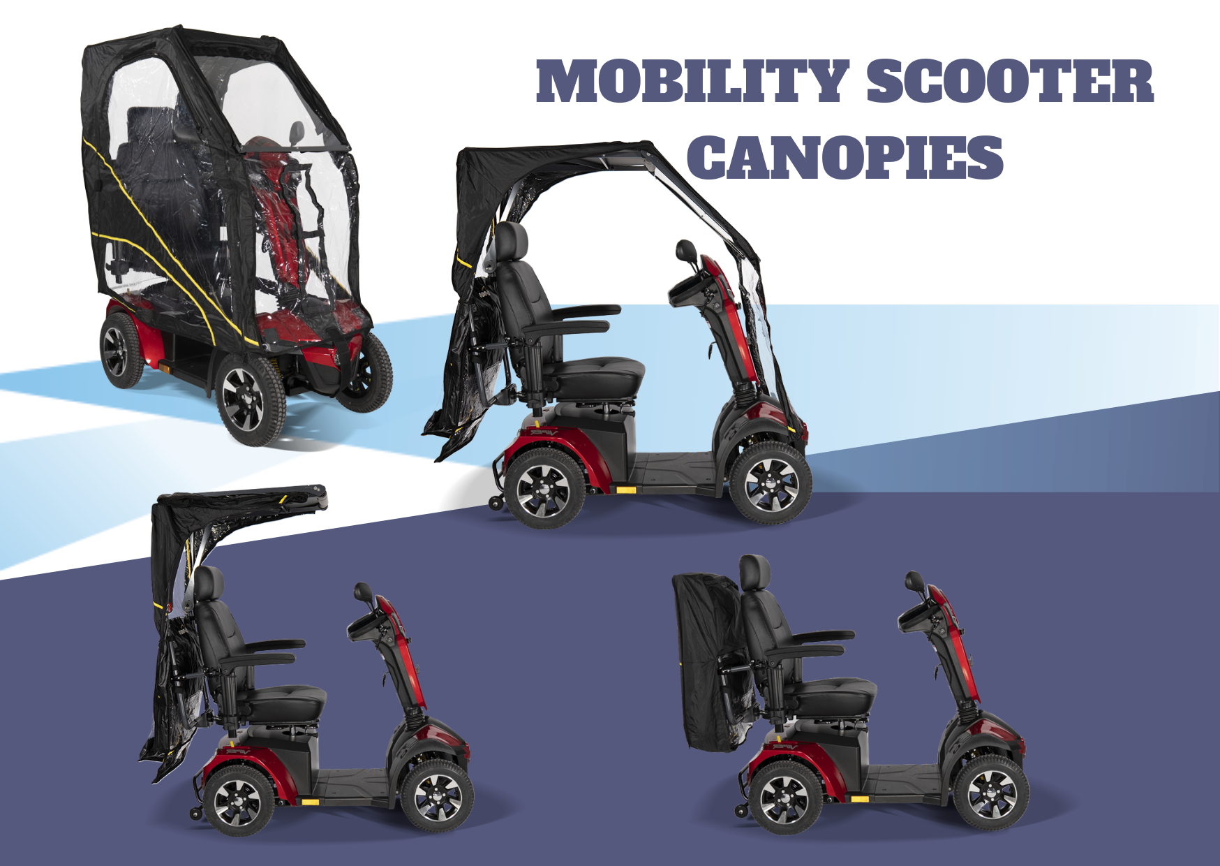 A mobility scooter with a canopy attached to it