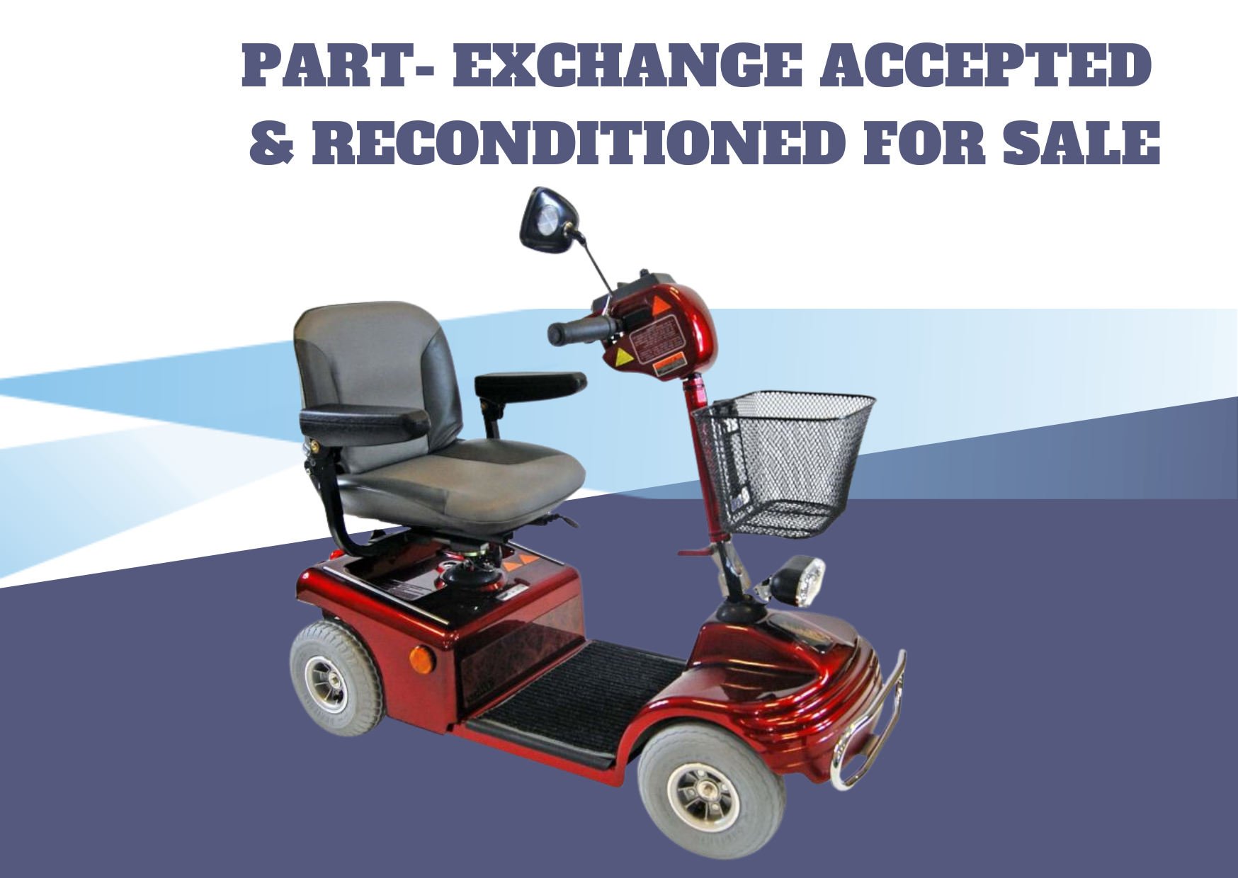 A red scooter with the words part exchange accepted and reconditioned for sale