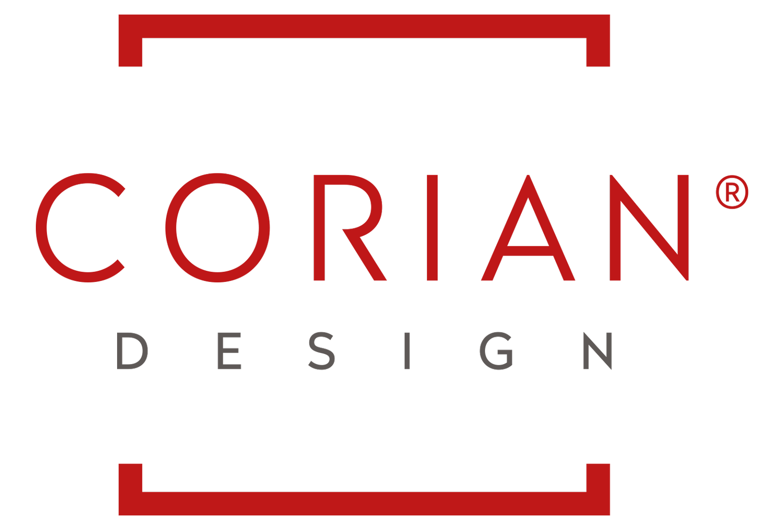Corian Design logo in red and gray with a square border.
