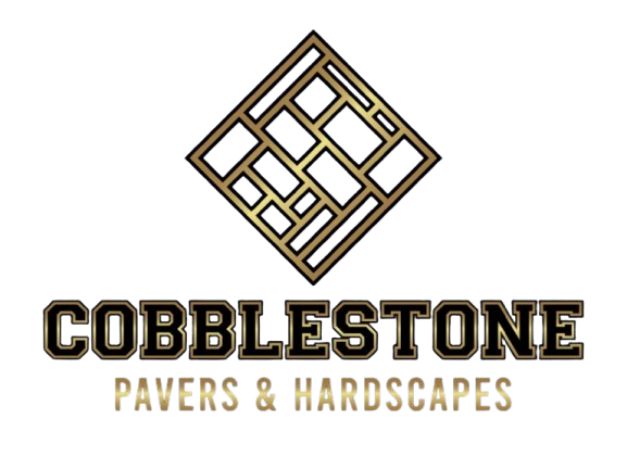 Logo for Cobblestone Pavers & Hardscapes, featuring a gold and black geometric emblem above text.