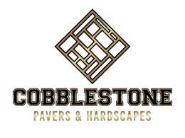 Logo for Cobblestone Pavers & Hardscapes, featuring a gold and black geometric emblem above text.