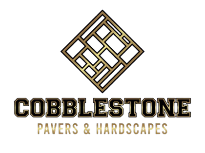 Logo for Cobblestone Pavers & Hardscapes, featuring a gold and black geometric emblem above text.