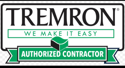 Tremron logo: black text on a white rectangle, green banner, 