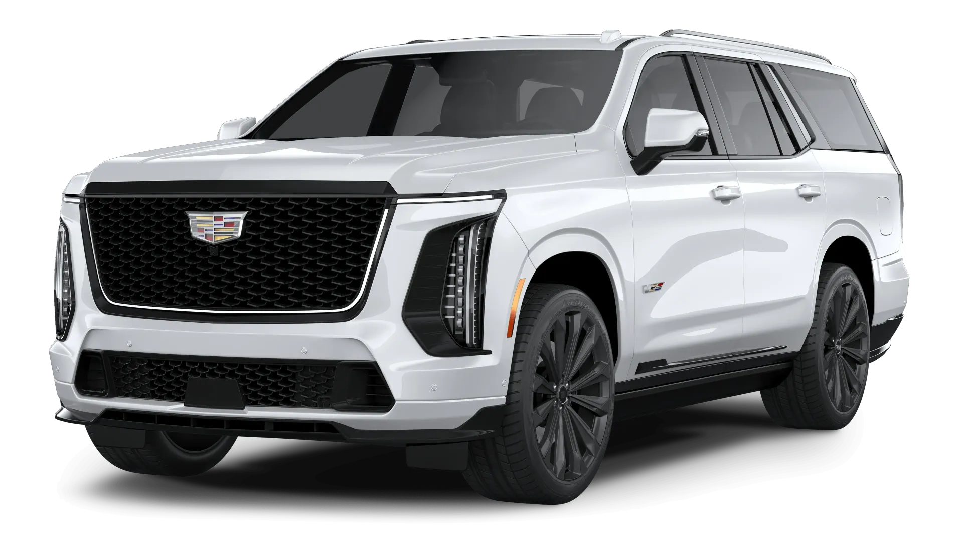 White luxury SUV with black grille and wheels, shown in front three-quarter view on a white background