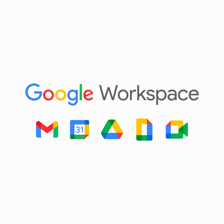 Google Workspace logo with the name and icons for Mail, Calendar, Drive, Docs, and Meet.