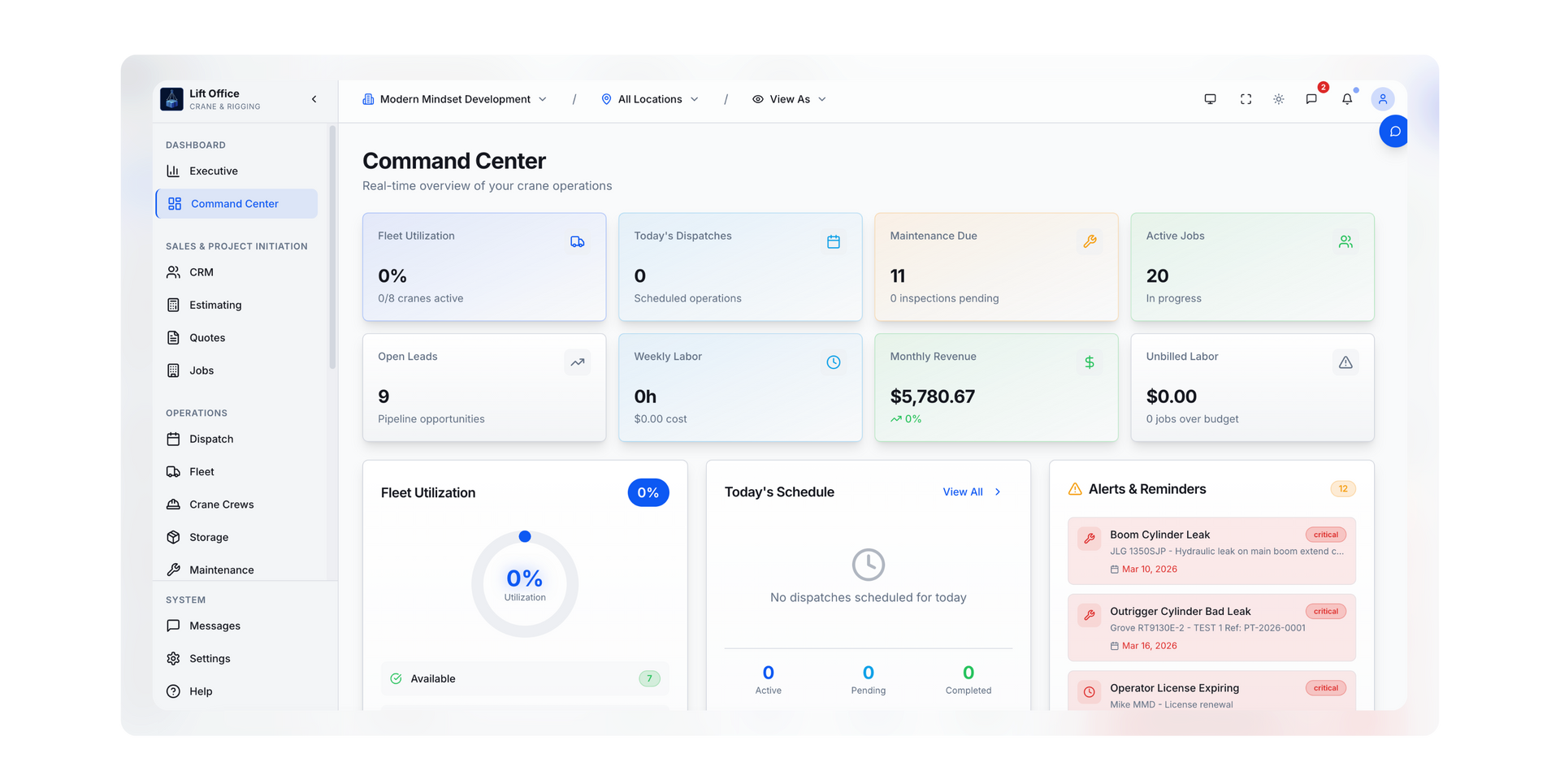 Dashboard showing cards, charts, and alerts in a light-themed web app interface.
