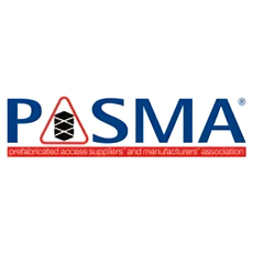 PASMA logo in blue and red with a stylized tower inside the A