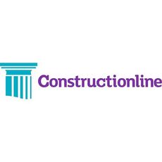 Constructionline logo with teal pillar icon and purple text on a white background